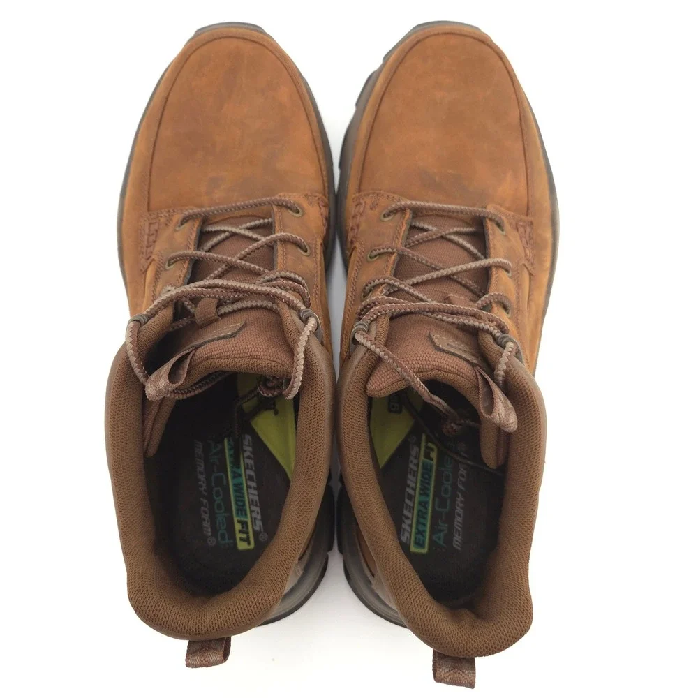Skechers Respected Boswell Boots Mens 13M Brown Leather Hiking Shoes Cushion NEW